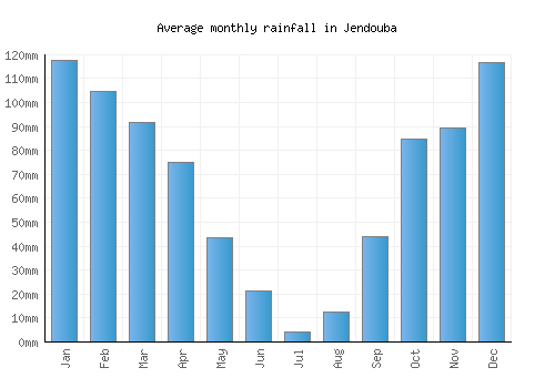 Jendouba monthly rainfall chart (mm)