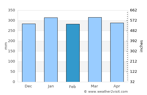 Jutaí average rain in February