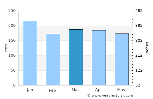 Kampung Pasir Gudang Baru average rain in March