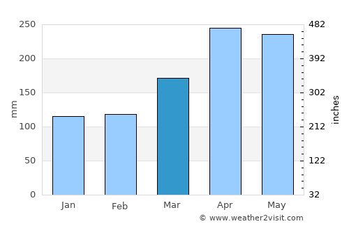 Kampung Sungai Ara average rain in March