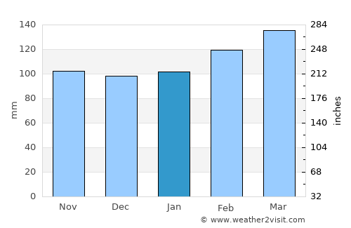 Kawakawa average rain in January