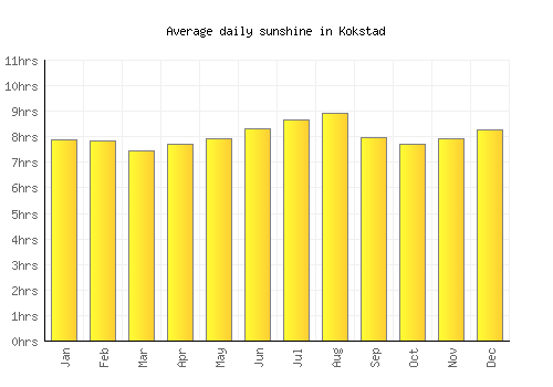 Kokstad average daily sunshine chart
