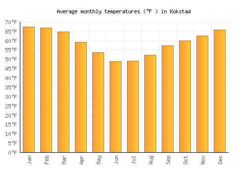 Kokstad average temperature chart (Fahrenheit)