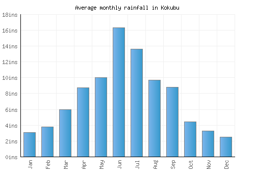 Kokubu monthly rainfall chart (inches)