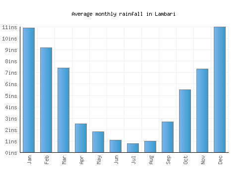 Lambari monthly rainfall chart (inches)