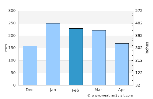 Le Port average rain in February