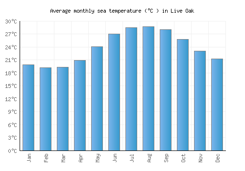 Live Oak average sea temperature chart (Celsius)