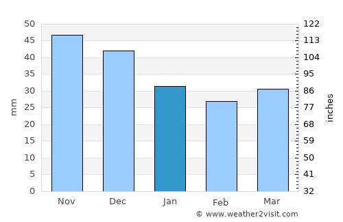 Maní average rain in January