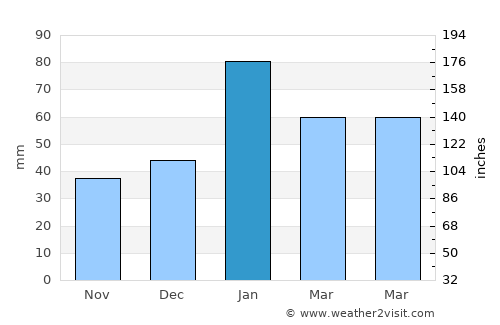 Manyana average rain in January