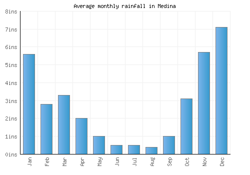 Medina monthly rainfall chart (inches)