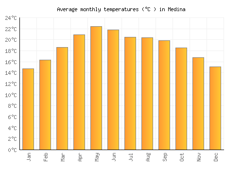 Medina average temperature chart (Celsius)