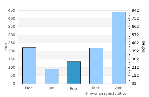 Mesetas average rain in February