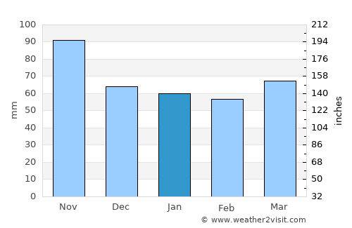 Mirandola average rain in January
