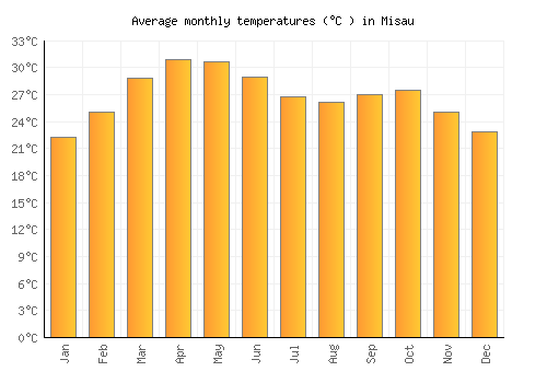 Misau average temperature chart (Celsius)