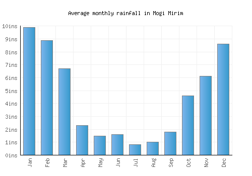 Mogi Mirim monthly rainfall chart (inches)