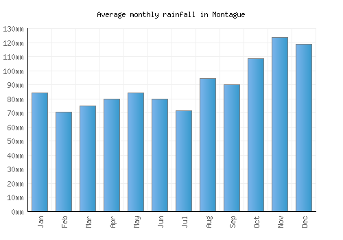 Montague monthly rainfall chart (mm)