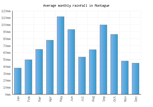 Montague monthly rainfall chart (mm)
