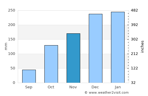 Monte Alegre de Minas average rain in November