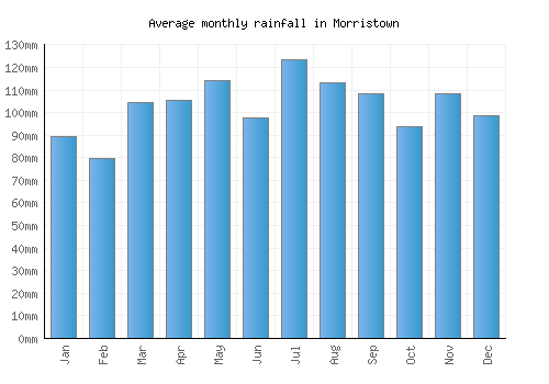 Morristown monthly rainfall chart (mm)