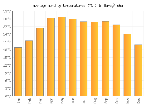 Muragācha average temperature chart (Celsius)