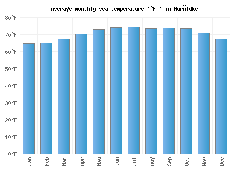 Murīdke average sea temperature chart (Fahrenheit)