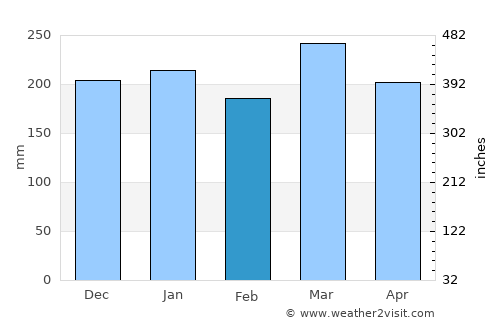 Mzuzu average rain in February