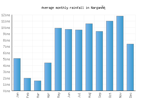 Narganá monthly rainfall chart (inches)