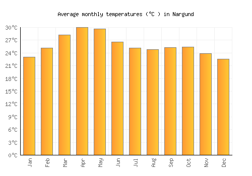 Nargund average temperature chart (Celsius)