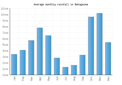 Natagaima monthly rainfall chart (inches)