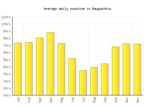 Naugachhia average daily sunshine chart