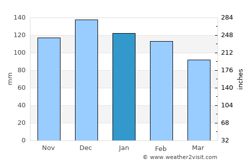 Nelspruit average rain in January