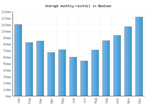 Newtown monthly rainfall chart (mm)