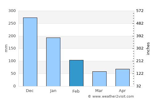 Nueva Guinea average rain in February