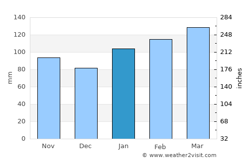 Nueva Palmira average rain in January