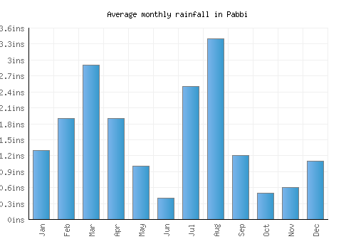Pabbi monthly rainfall chart (inches)