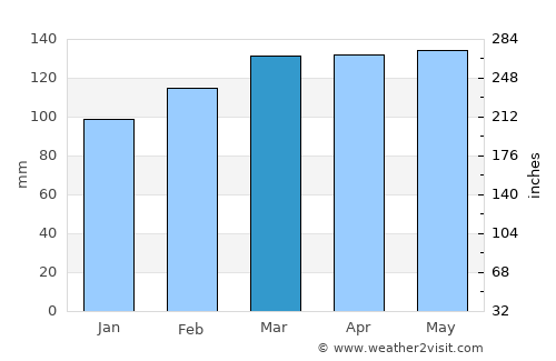 Paihia average rain in March