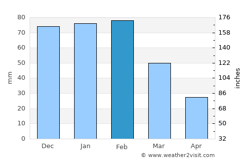 Palapye average rain in February