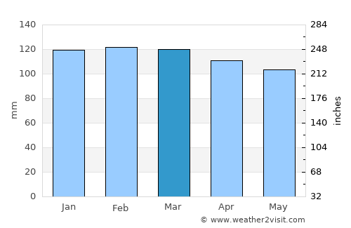 Palmares do Sul average rain in March