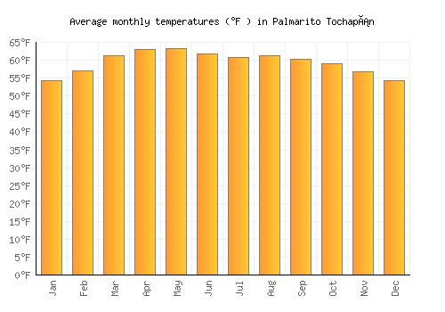 Palmarito Tochapán average temperature chart (Fahrenheit)