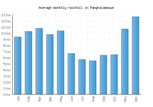 Pangkalanbuun monthly rainfall chart (inches)