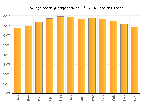 Paso del Macho average temperature chart (Fahrenheit)