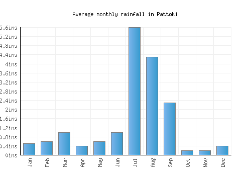Pattoki monthly rainfall chart (inches)