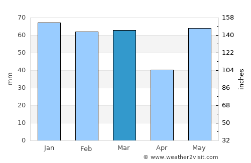 Pauri average rain in March