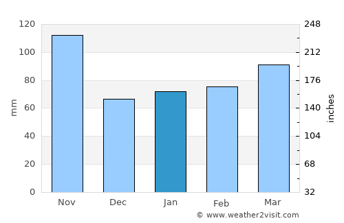 Pavia average rain in January
