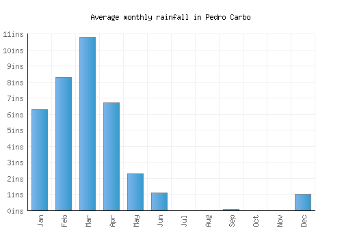Pedro Carbo monthly rainfall chart (inches)