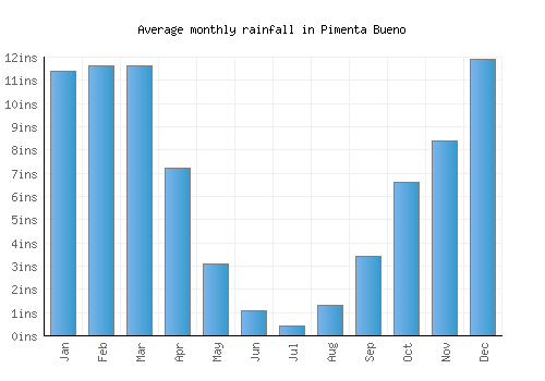 Pimenta Bueno monthly rainfall chart (inches)