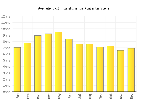 Pimienta Vieja average daily sunshine chart