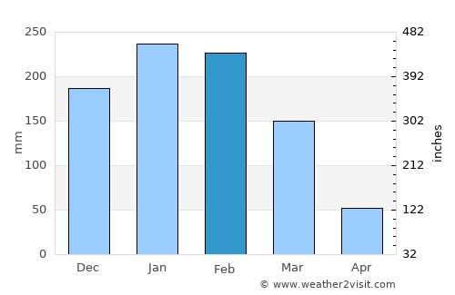 Pindorama average rain in February
