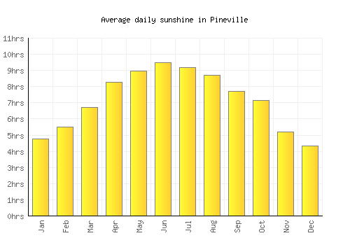 Pineville average daily sunshine chart