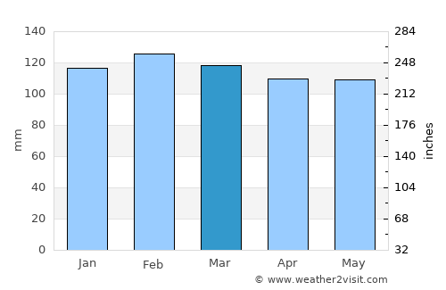 Pinheiro Machado average rain in March